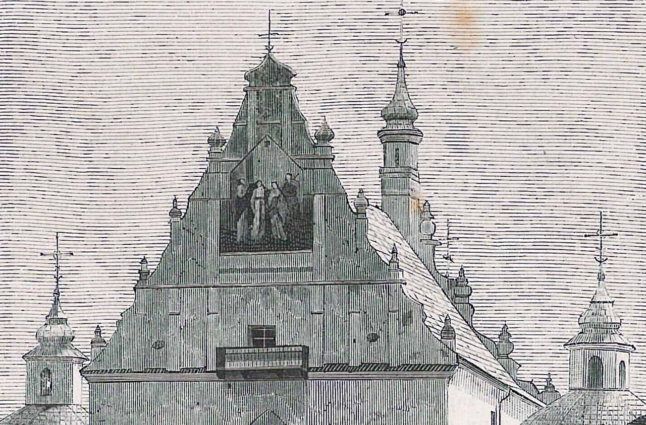 Wieże Latyczowskiego Sanktuarium. Ilustracja z 1872 r.