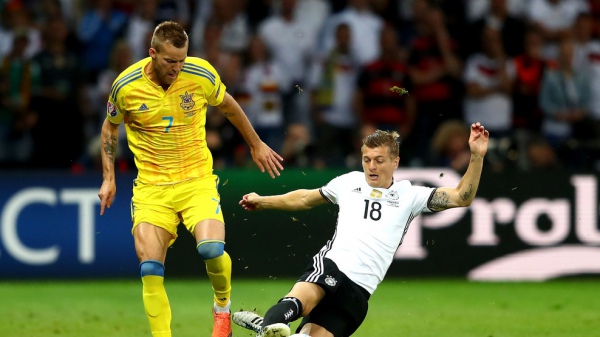 Fragment meczu Ukraina-Niemcy. Źródło: UEFA