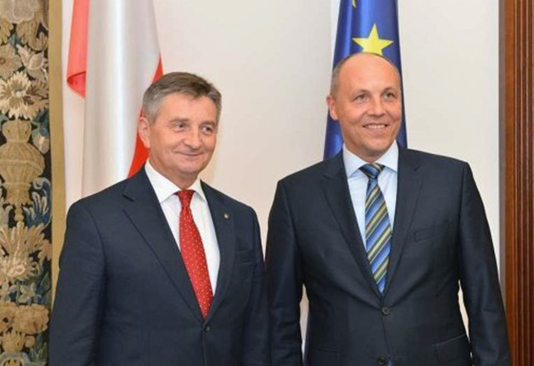 Marszałek Marek Kuchciński oraz szef Rady Najwyższej Andrij Parubij. Źródło: rian.com.ua