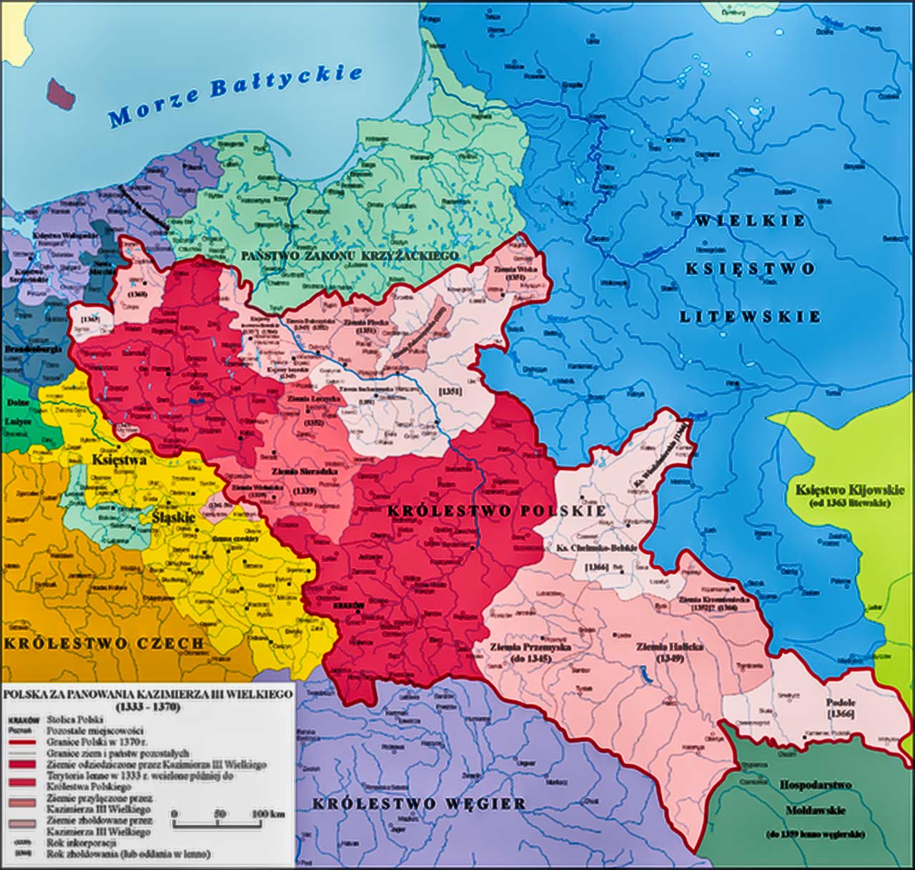 Mapa Europy Wschodniech w czasach Kazimierza III Wielkiego. Źródło: kazimierzwielki.pl