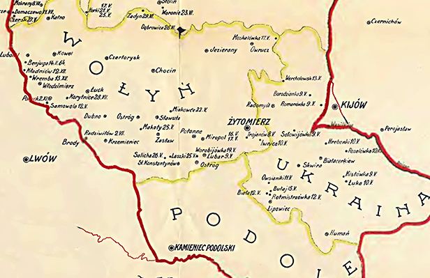 Mapa potyczek na Podolu i Wołyniu