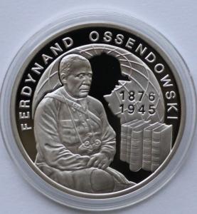 Rewers monety o nominale 10 zł z wizerunkiem Antoniego Ferdynanda Ossendowskiego